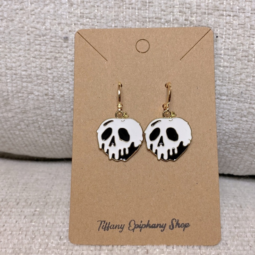Disney Inspired Snow White Poison Apple Huggy Hoop Earrings (small B&W) NWT